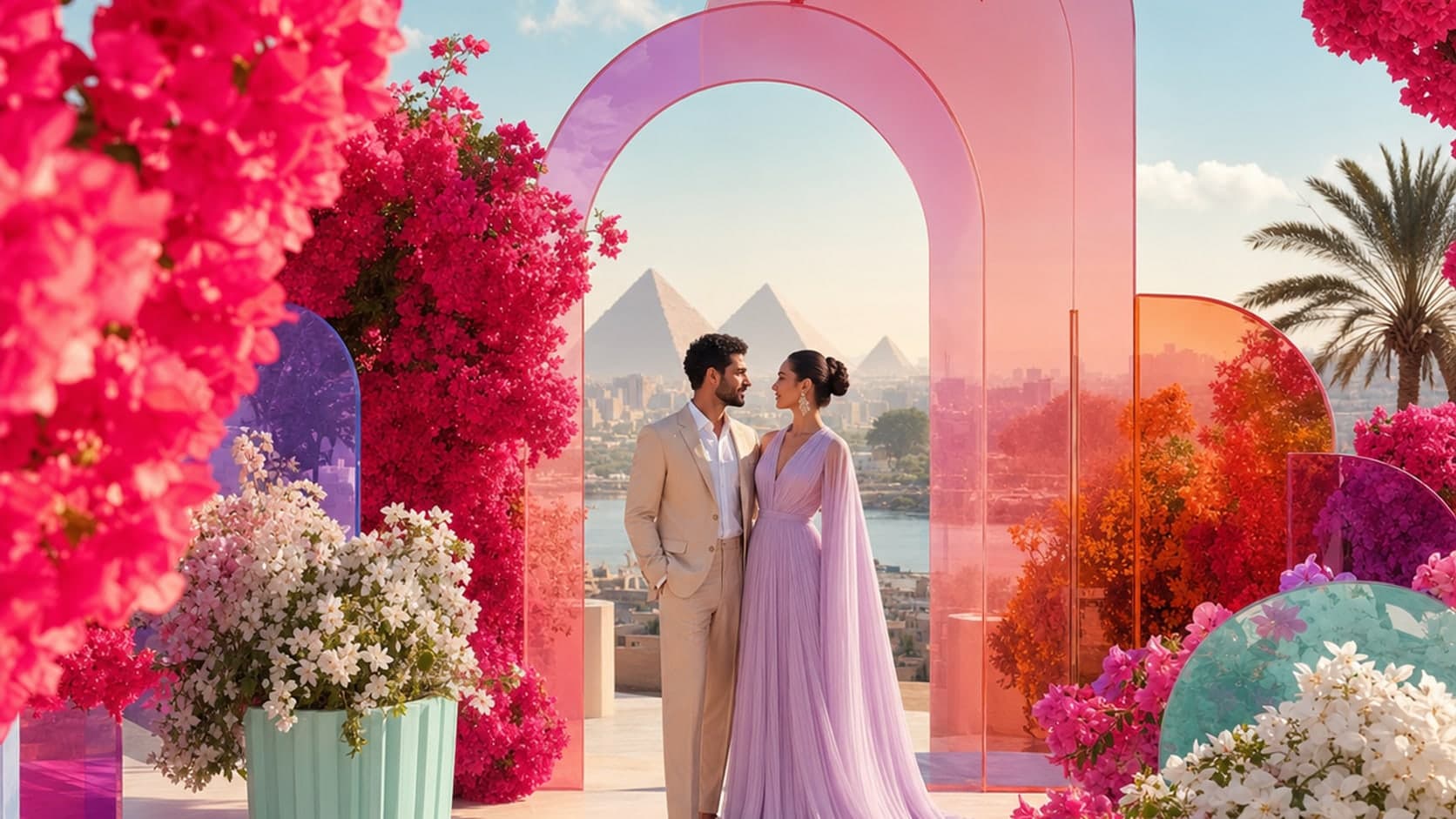 A vivid contemporary flower garden framed by translucent colour